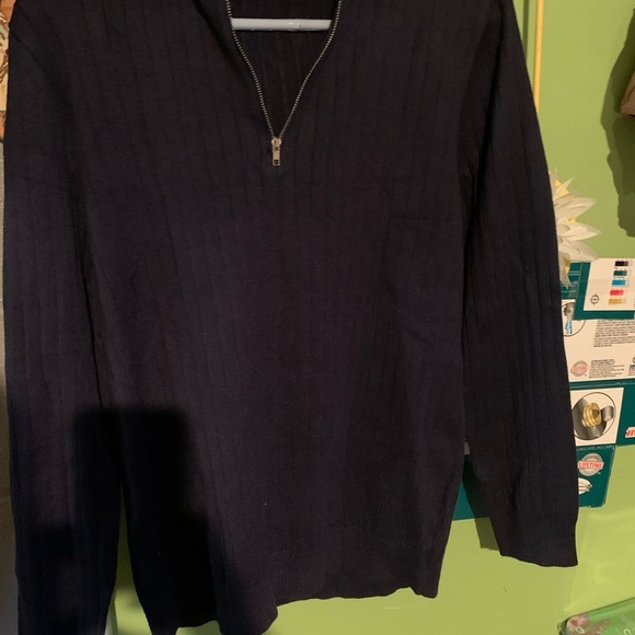 Sweater amens Purple Top Size Large Navy Blue Long Sleeve with 3/4 Zipper - Picture 1 of 5